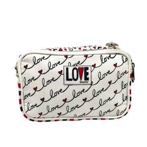 Brighton Red & White Canvas Love Scroll Crossbody Bag